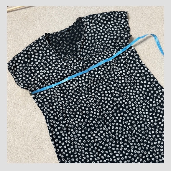 Madewell Shift Dress Black White Floral Short Sleeve Button Neck Mini Dress Sz S - Picture 6 of 10